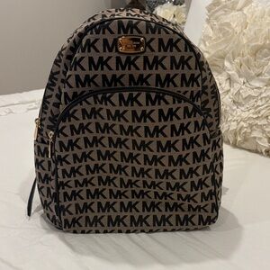 Michael Kors Brown and Black MK Logo Backpack with Gold Hardware